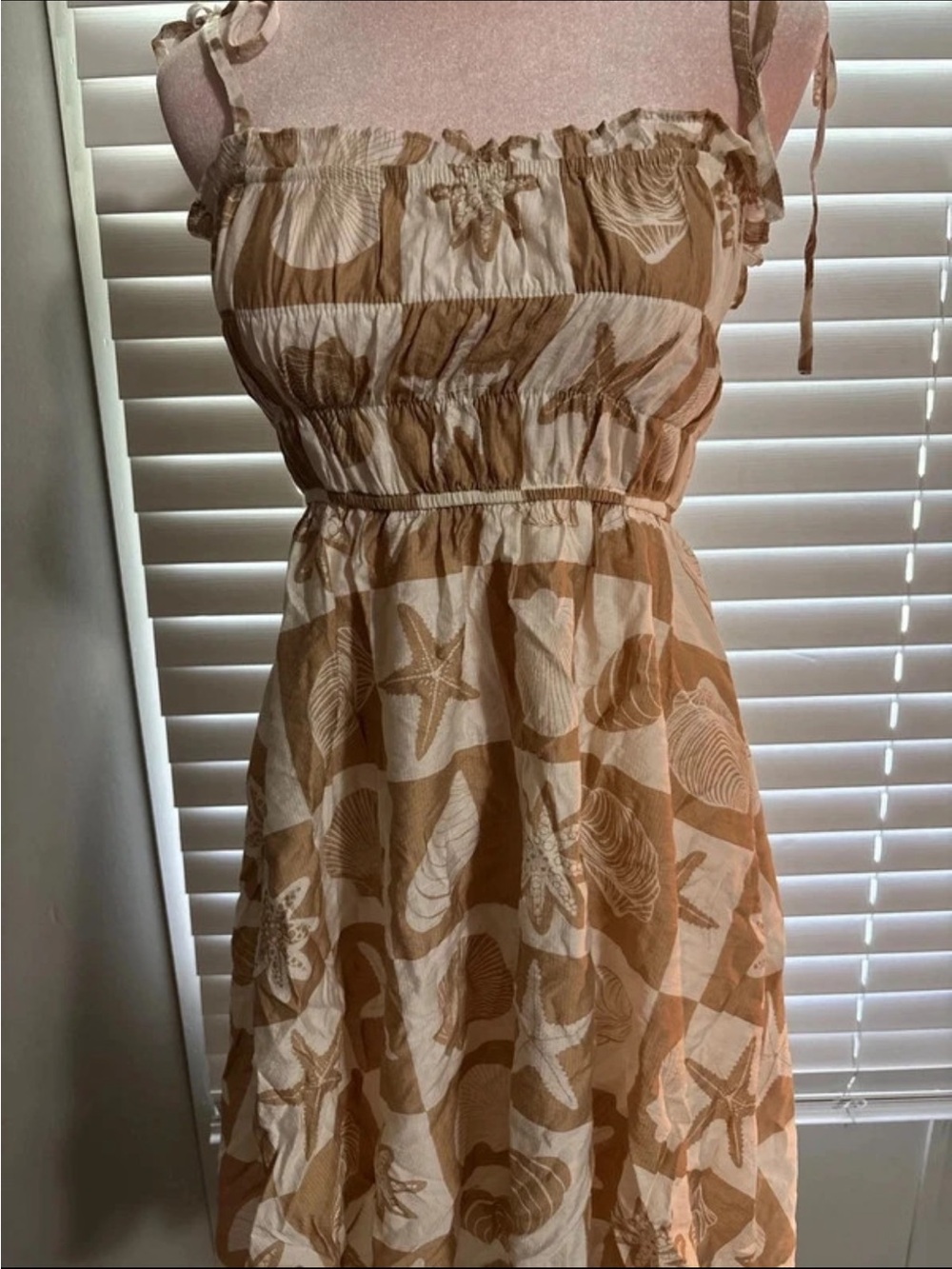 Women’s Beach Print Sundress in Tan and Cream